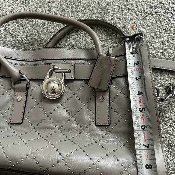Michael Kors Satchel Handbag Mist Grey Leather Shoulder Bag Silver Hardware - Picture 10 of 10
